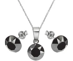 Diamond Sky Jewelry Sidabrinis papuošalų rinkinys moterims DiamondSky „Classic (Jet Hematite)“ su Swarovski kristalais