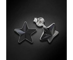 Diamond Sky Jewelry Vaikiški sidabriniai auskarai moterims DiamondSky „Žvaigždutė (Jet)" su Swarovski kristalais