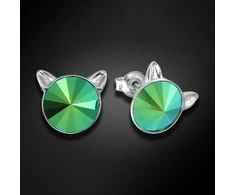 Diamond Sky Jewelry Vaikiški sidabriniai auskarai moterims DiamondSky „Katė (Scarabaeus Žalias)" su Swarovski kristalais