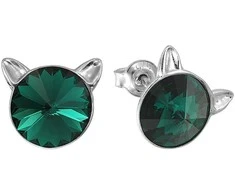 Diamond Sky Jewelry Vaikiški sidabriniai auskarai moterims DiamondSky „Katė (Emerald)" su Swarovski kristalais