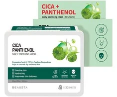 BEAUSTA Cicarecipe Daily Soothing Care Mask 30 sheets - lakštinės kaukės su Cica kompleksu, 30 vnt.
