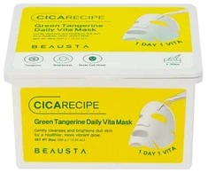 BEAUSTA Cicarecipe Žalias Tangerine Daily Vita Mask - lakštinės kaukės su žaliųjų mandarinų ekstraktu, 30 vnt.
