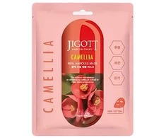 Jigott Camellia Real Ampoule Mask - lakštinė veido kaukė su kamelijos ekstraktu, 27 ml
