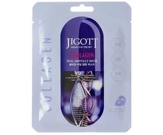 Jigott Collagen Real Ampoule Mask - lakštinė veido kaukė su kolageno ekstraktu, 27 ml