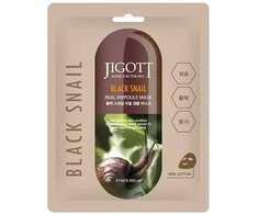 Jigott Jigott Juodas Snail Real Ampoule Mask 27 ml Korėjietiška kosmetika korėjietiška lakštinė veido kaukė Unisex