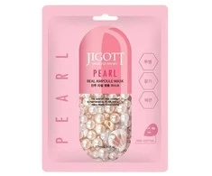 Jigott Pearl Real Ampoule Mask - lakštinė veido kaukė su perlų ekstraktu, 27 ml