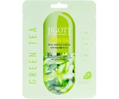 Jigott Žalias Tea Real Ampoule Mask - lakštinė veido kaukė su žaliosios arbatos ekstraktu, 27 ml