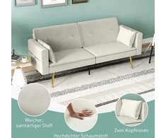 HOMCOM išskleidžiama sofa, miegamoji sofa su reguliuojamu atlošu, šonine kišene, paminkštinta 2 vietų sofa su miegamąja funkcija, pagalvėmis, svetainei, miegamajam, smėlio spalvos