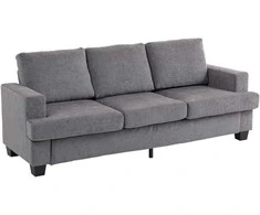 HOMCOM 3 vietų sofa, svetainės sofa 3 asmenims, audinio danga, plieno rėmas, minkšta sofa, pilka