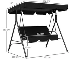 Outsunny 3 vietų sodo sūpynės su reguliuojamu stogu - Juoda 172 x 110 x 153 cm