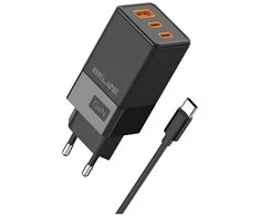 Beline Charger 2x USB-C + 1x USB 65W + USB-C cable juodos spalvos/juodos spalvos PD 3.0 + QC 3.0 BLN3CB65C GaN