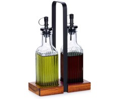 Aliejaus ir acto butelių rinkinys su stovu Vilde 2x190 ml
