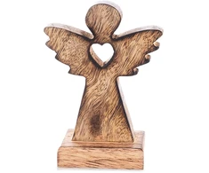 Angelo figūrėlė iš mangmedžio medienos, ruda, 8 × 4 × 11,5 cm