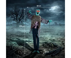 Animuota Helovino zombio figūra su garso ir lietimo aktyvavimu, raudona ir tamsiai mėlyna, 170 cm