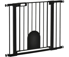 Apsauginiai varteliai gyvūnams su mažomis durelėmis ir automatiniu užsidarymu, juodi, 75–103 × 76 cm