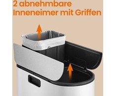 Songmics Atliekų rūšiavimo sistema su 2 skyriais debesis baltas metalinis sidabras