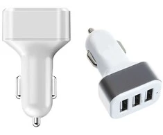 Automobilinis įkroviklis 3xUSB, baltai sidabrinis