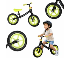 Balansinis dviratukas su reguliuojamu vairu ir balneliu, juodas ir neoninės geltonos spalvos, 78 cm ilgio
