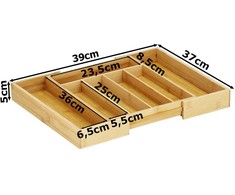 Bambukinis stalo įrankių dėklas su 7 skyreliais, 39 cm