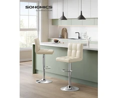 Baro kėdė su reguliuojamu aukščiu ir atlošu, smėlio spalvos, 43 × 44,5 × 95–115 cm, 2 vnt.
