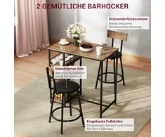 HOMCOM baro stalas su kėdėmis, 3 dalių rinkinys, su virtuviniu stalu, 3 lentynomis, 2 baro kėdėmis, modernaus stiliaus, valgomojo komplektas valgomajam, virtuvei, plienas, ąžuolo spalva