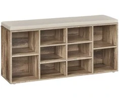 Songmics Vasagle Batų lentyna su sėdyne 30 x 104 x 48 cm kupranugario rudos spalvos