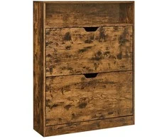 Songmics Batų spintelė, 2 durelės, atviras skyrius vintage ruda 24x80x102 cm