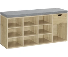 Valora Batų spintelė su minkšta sėdyne, ąžuolo ir pilka, 104 × 30 × 48 cm