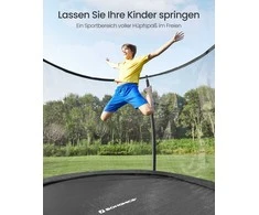 SONGMICS batutas 305 cm skersmens, sodo batutas vaikams su saugos tinklu, 180 cm aukščio išlenkti strypai, kraštų dangtis, kopėčios, plieno rėmas, juodos spalvos STR102B01