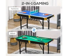 SPORTNOW 2in1 daugiafunkcis žaidimų stalas, stalo tenisas, biliardas, su priedais, vaikams, paaugliams, suaugusiems, plieno, 140x63x60-80 cm, žalias