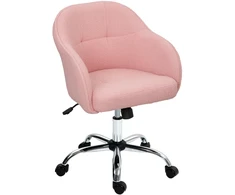 HOMCOM namų biuro kėdė, ergonomiška rašomojo stalo kėdė, pasukama, reguliuojamo aukščio biuro kėdė su sūpynės funkcija, pliušinis aksominis dizainas, kosmetinė kėdė miegamajam, darbo kambariui, rožinė