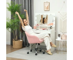 HOMCOM biuro kėdė, ergonomiška darbo kėdė, besisukanti kėdė, reguliuojamo aukščio kėdė su supimosi funkcija, pliušinio aksomo išvaizda, makiažo kėdė miegamajam, darbo kambariui, rožinė