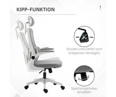 Vinsetto ergonomiška biuro kėdė, reguliuojamo aukščio rašomojo stalo kėdė su reguliuojamais porankiais, galvos atrama, supimosi funkcija, juosmens atrama, tinklinė, pilka