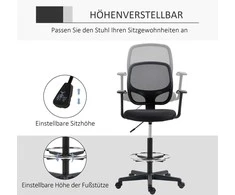 Vinsetto ergonominė biuro kėdė, darbo kėdė, sukamoji kėdė, kėdė piešimui, reguliuojamas kojų žiedas, iki 120 kg, juoda, 60x56x110-132 cm