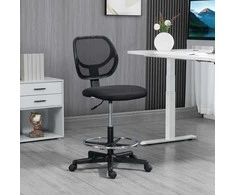 Vinsetto biuro kėdė ergonomiška pasukama kėdė su reguliuojamu kojų žiedu, reguliuojamo aukščio 93-113 cm, su ratukais, juoda