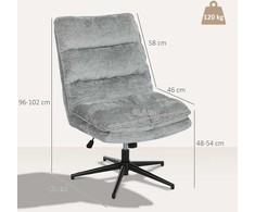 HOMCOM minkštas biuro kėdė be porankių, pasukama, aptraukta minkštu audiniu, reguliuojamo aukščio, plieninės kojos, pilka
