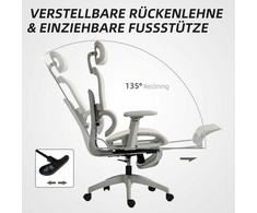 HOMCOM Biuro kėdė, Ergonomiška rašomojo stalo kėdė su tinklelio apmušalu, reguliuojama, su ratukais, su porankiais, galvos atrama, smėlio spalvos