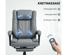 HOMCOM biuro kėdė su masažo funkcija, ergonomiška darbo kėdė su atlošimo funkcija, reguliuojamo aukščio pasukama kėdė su kojų atrama, pilka