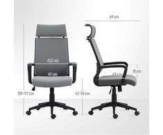HOMCOM biuro kėdė, ergonomiška stalo kėdė su porankiu, galvos atrama, reguliuojamo aukščio pasukama kėdė su svyravimo funkcija, kompiuterio kėdė su dirbtinio pluošto danga, tamsiai pilka