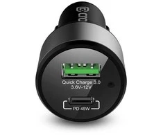 Crong Power Car Charger 63W – USB-C PD 45W automobilinis įkroviklis + USB QC 3.0 18W (juodas)
