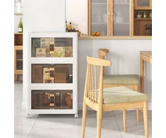 Daiktadėžių rinkinys, sudedamas su ratukais, balta ir ruda, 49,5 x 31,5 x 86 cm, 3 vnt.