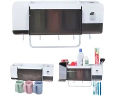 Toothbrush cup organiser toothpaste dispenser