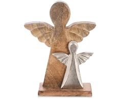 Dekoratyvinė figūrėlė su dviem angelais iš mango medienos, ruda, 23 × 6 × 32,5 cm
