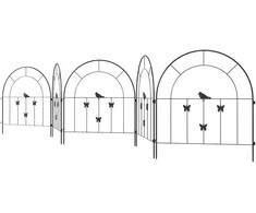 Outsunny sodo tvora, plieninė, 300 cm x 70 cm, dekoratyvinė grotelių tvoros sistema, tvoros elementai, šunų tvora, arkiniu viršumi, kraštovaizdžio tvora sodui, gėlynams, augintinių užtvara, lauko, juoda