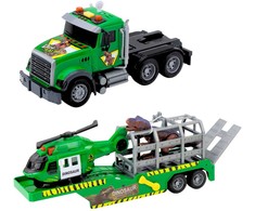 Lean Toys Dino gelbėjimo sunkvežimis su sraigtasparniu ir dinozauru