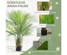 HOMCOM Dirbtinė palmė, 120cm, dirbtinis augalas, plastikiniai dirbtiniai augalai vazone, skirti svetainei, biurui