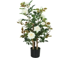 Dirbtinis rožių medis, keturių stiebų, atsparus UV spinduliams, baltas, 90 cm