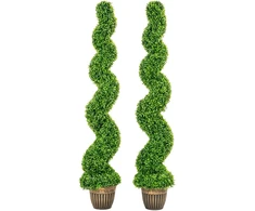 Dirbtinis spiralinės formos buksmedis su vazonu, žalias, 150 cm, 2 vnt.