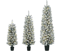 Dirbtinių kalėdinių eglučių rinkinys su LED apšvietimu ir apsnigtomis šakomis, žalios ir baltos, 90/120/150 cm, 3 vnt.