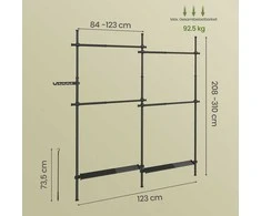 Songmics Drabužių kabykla 3 aukštų 33,5 x (162-238) x (220-300) cm